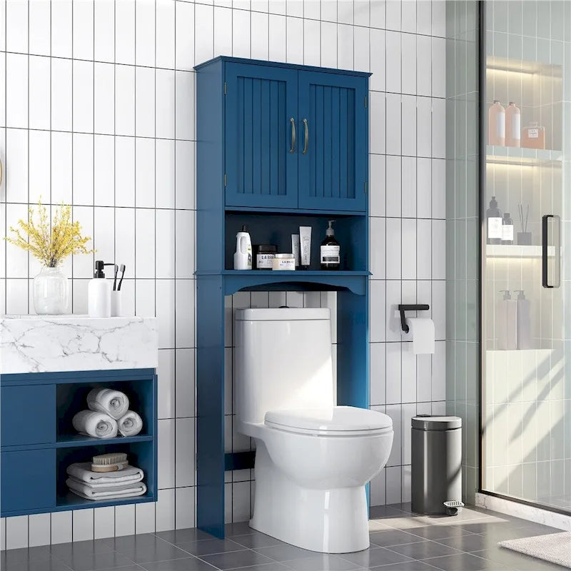Over-the-Toilet Bathroom Storage Organizer with Cabinet & Open Shelves – Space-Saving, 22.6"W