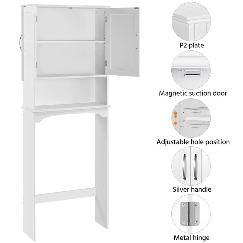 Over-the-Toilet Bathroom Storage Organizer with Cabinet & Open Shelves – Space-Saving, 22.6"W