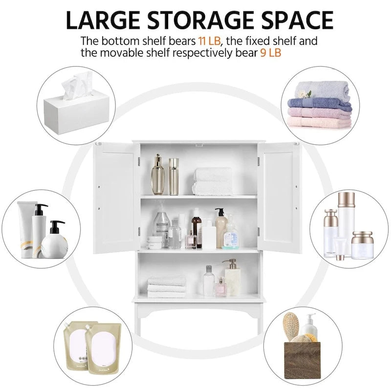 Over-the-Toilet Bathroom Storage Organizer with Cabinet & Open Shelves – Space-Saving, 22.6"W