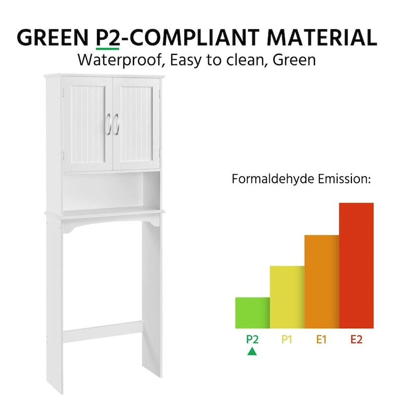 Over-the-Toilet Bathroom Storage Organizer with Cabinet & Open Shelves – Space-Saving, 22.6"W