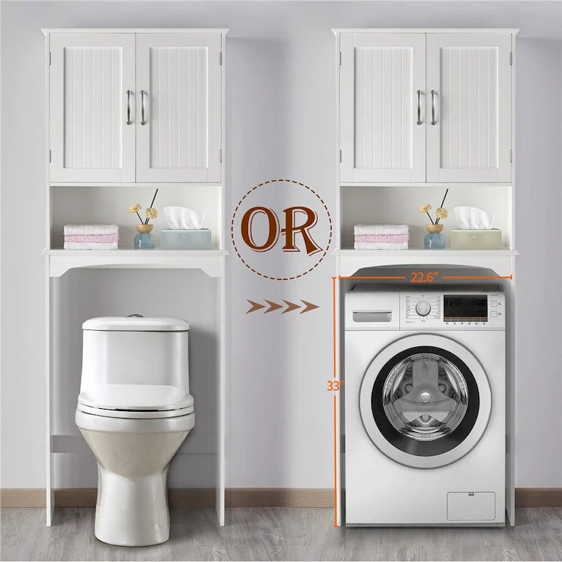 Over-the-Toilet Bathroom Storage Organizer with Cabinet & Open Shelves – Space-Saving, 22.6"W