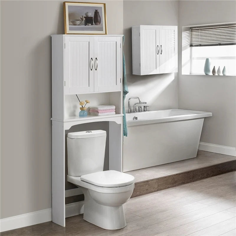 Over-the-Toilet Bathroom Storage Organizer with Cabinet & Open Shelves – Space-Saving, 22.6"W