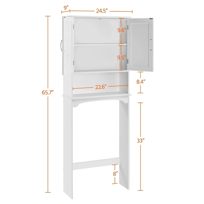 Over-the-Toilet Bathroom Storage Organizer with Cabinet & Open Shelves – Space-Saving, 22.6"W