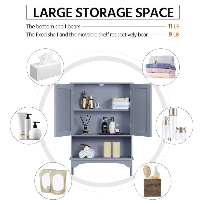 Over-the-Toilet Bathroom Storage Organizer with Cabinet & Open Shelves – Space-Saving, 22.6"W