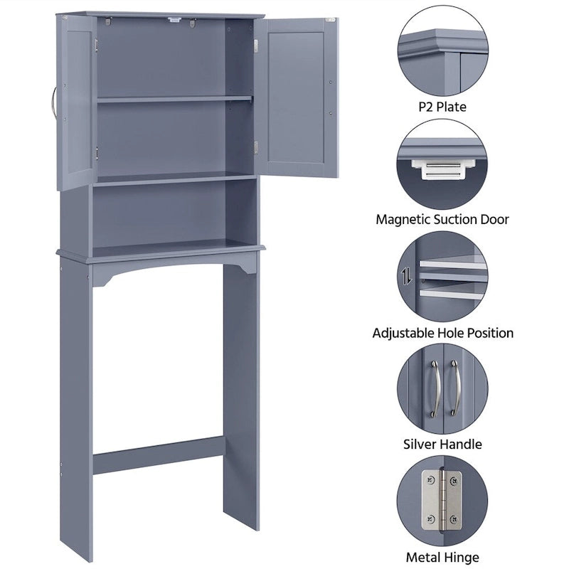 Over-the-Toilet Bathroom Storage Organizer with Cabinet & Open Shelves – Space-Saving, 22.6"W