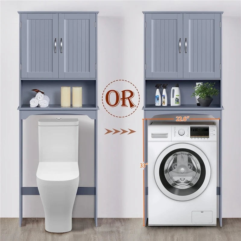 Over-the-Toilet Bathroom Storage Organizer with Cabinet & Open Shelves – Space-Saving, 22.6"W