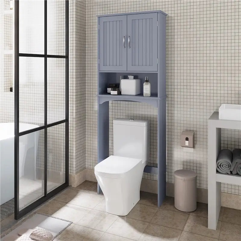Over-the-Toilet Bathroom Storage Organizer with Cabinet & Open Shelves – Space-Saving, 22.6"W