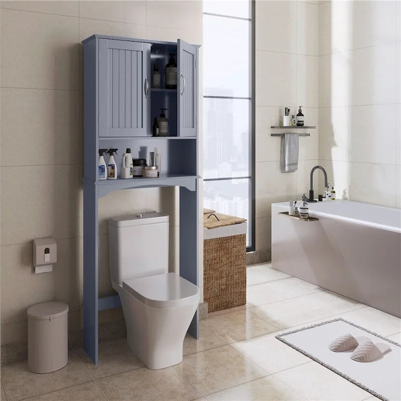 Over-the-Toilet Bathroom Storage Organizer with Cabinet & Open Shelves – Space-Saving, 22.6"W
