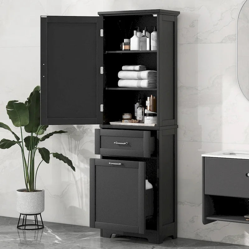 Tall Linen Storage Cabinet with 2 Drawers and Adjustable Shelf – 20"W x 13"D x 68"H, Waterproof MDF