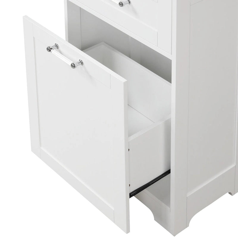 Tall Linen Storage Cabinet with 2 Drawers and Adjustable Shelf – 20"W x 13"D x 68"H, Waterproof MDF