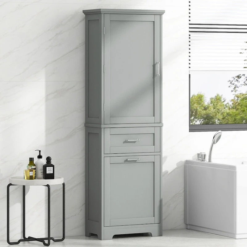 Tall Linen Storage Cabinet with 2 Drawers and Adjustable Shelf – 20"W x 13"D x 68"H, Waterproof MDF