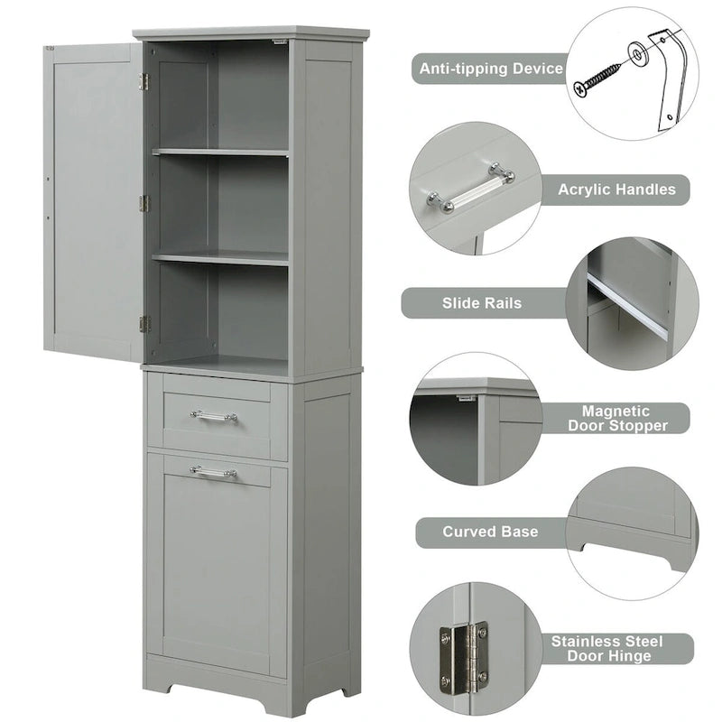 Tall Linen Storage Cabinet with 2 Drawers and Adjustable Shelf – 20"W x 13"D x 68"H, Waterproof MDF