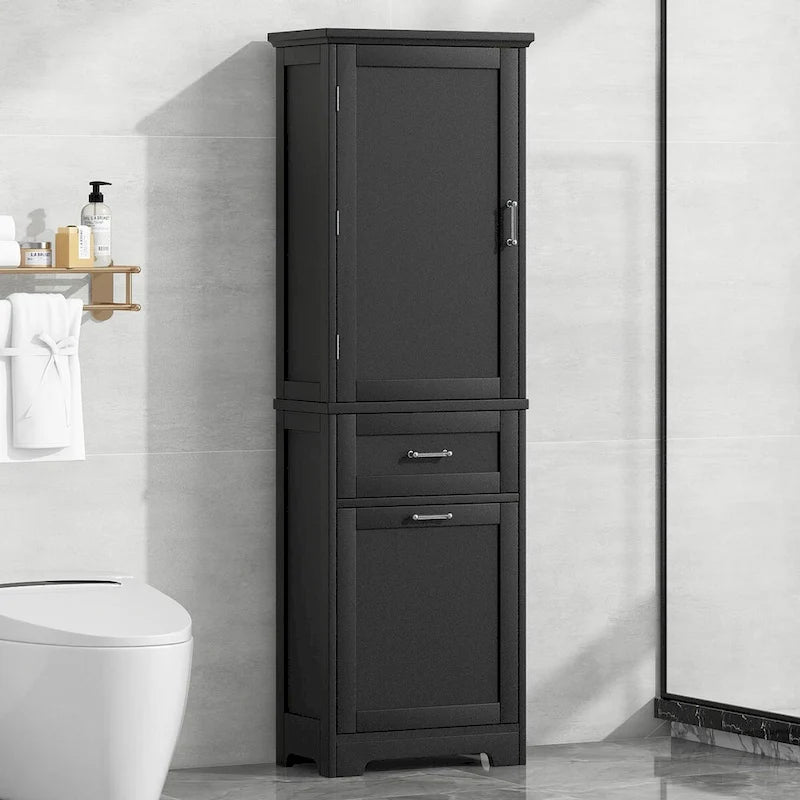 Tall Linen Storage Cabinet with 2 Drawers and Adjustable Shelf – 20"W x 13"D x 68"H, Waterproof MDF